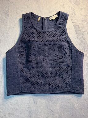 Rebecca Taylor Navy Eyelet Lace Crop Top